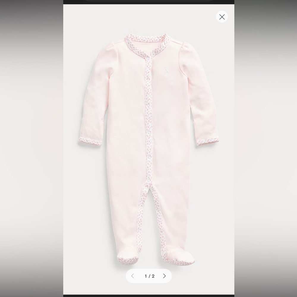 Ralph Lauren Light Pink Baby Girl Floral Trim Footie Pajamas Size 3M